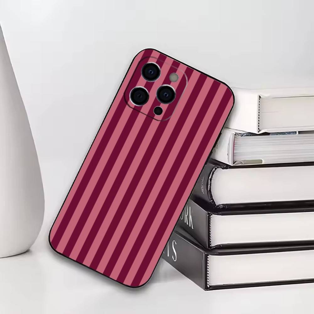 Burgunder-Rosen-Streifen Handyhülle für iPhone 17, 16, 15, 14, 13, 12, 11 Plus, Pro Weiches Silikon Schwarze Hülle