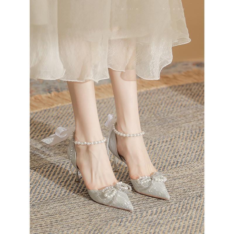 Elegant Bridal High Heels With Faux Pearl Embellishments For Wedding And Formal Events