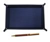 Grained Leather Pen Tray In Blue with 403 Wooden Rotating Ballpoint Pens Japanese-made (TRAL-403)