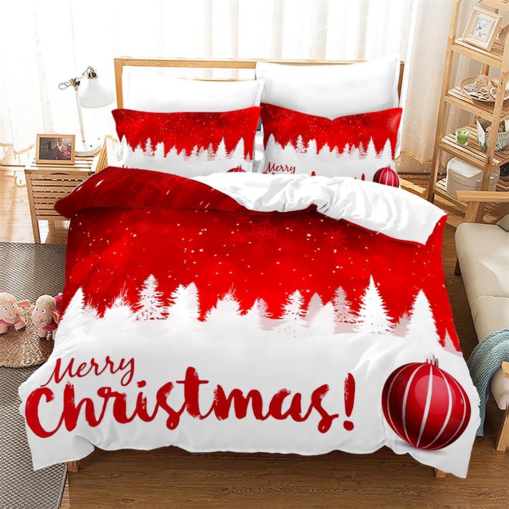 Christmas Duvet Cover Set King Size Snowflake Bells Pattern Festival Bedding Set Polyester Comforter Cover For Kids Boys Girls