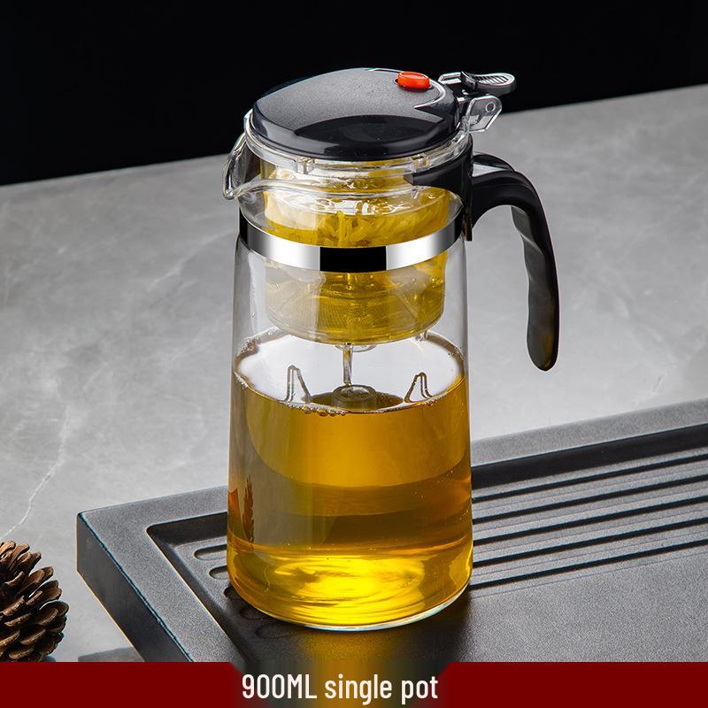 Elegant Heat-Resistant Glass Tea Infuser Pot with One-Button Filtering - Customizable with Logo Option.