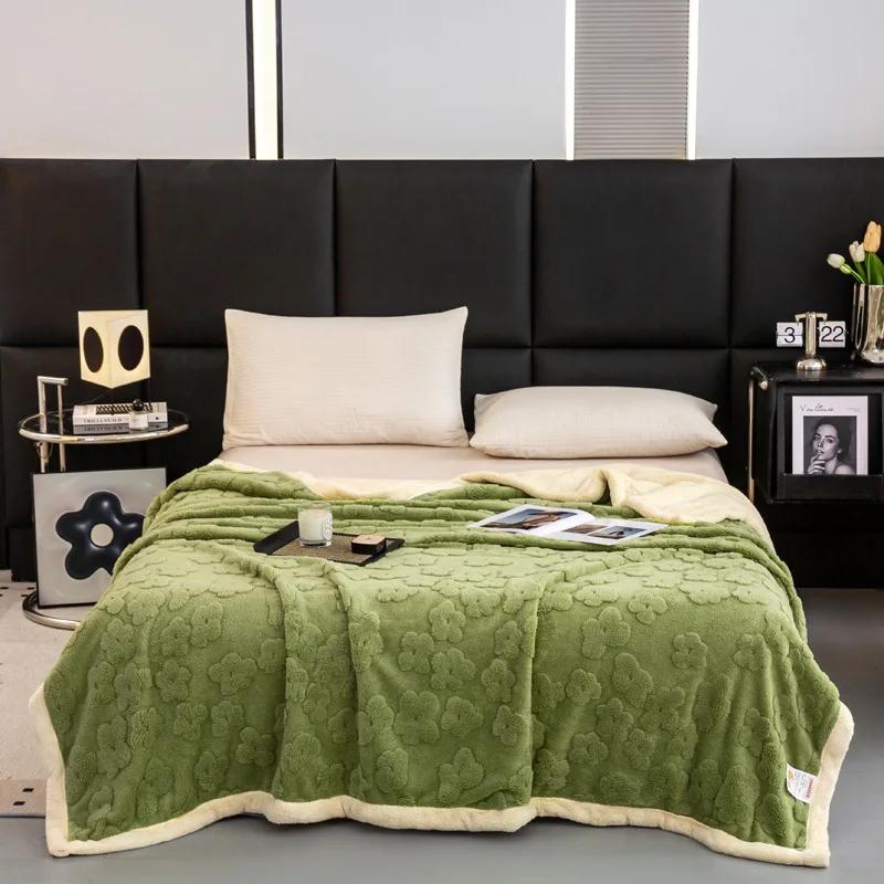 Thickened Lamb Wool Sherpa Fleece Bed Blanket Soft Fluffy Warm Cozy Plush Fuzzy Blanket With Elegant 3D Pattern For Couch Sofa