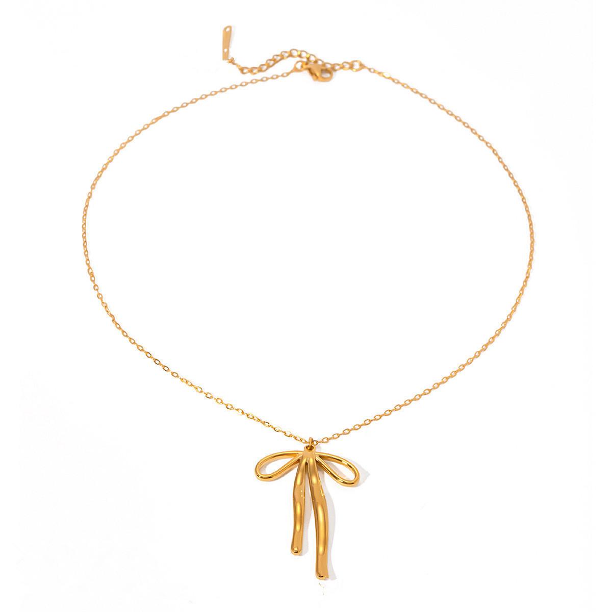 Titanium Steel Bow Necklace & Stainless Steel Earrings - Fashionable Women s Accessories