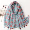 2023 Spring/Summer Sweet Style Cartoon Cherry Cotton Linen Scarf for Women
