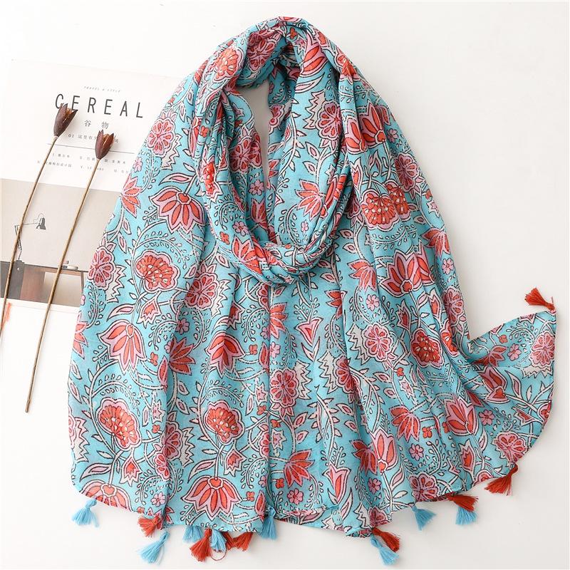 2023 Spring/Summer Sweet Style Cartoon Cherry Cotton Linen Scarf for Women