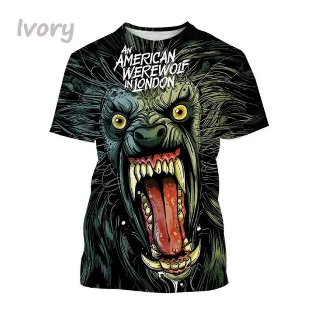 Y2K Top American Werewolf 3D Gedrucktes T-Shirt Lustige Freizeit Herrenbekleidung Mode Herren- und Damen Rundhals Kurzarm T-Shirts