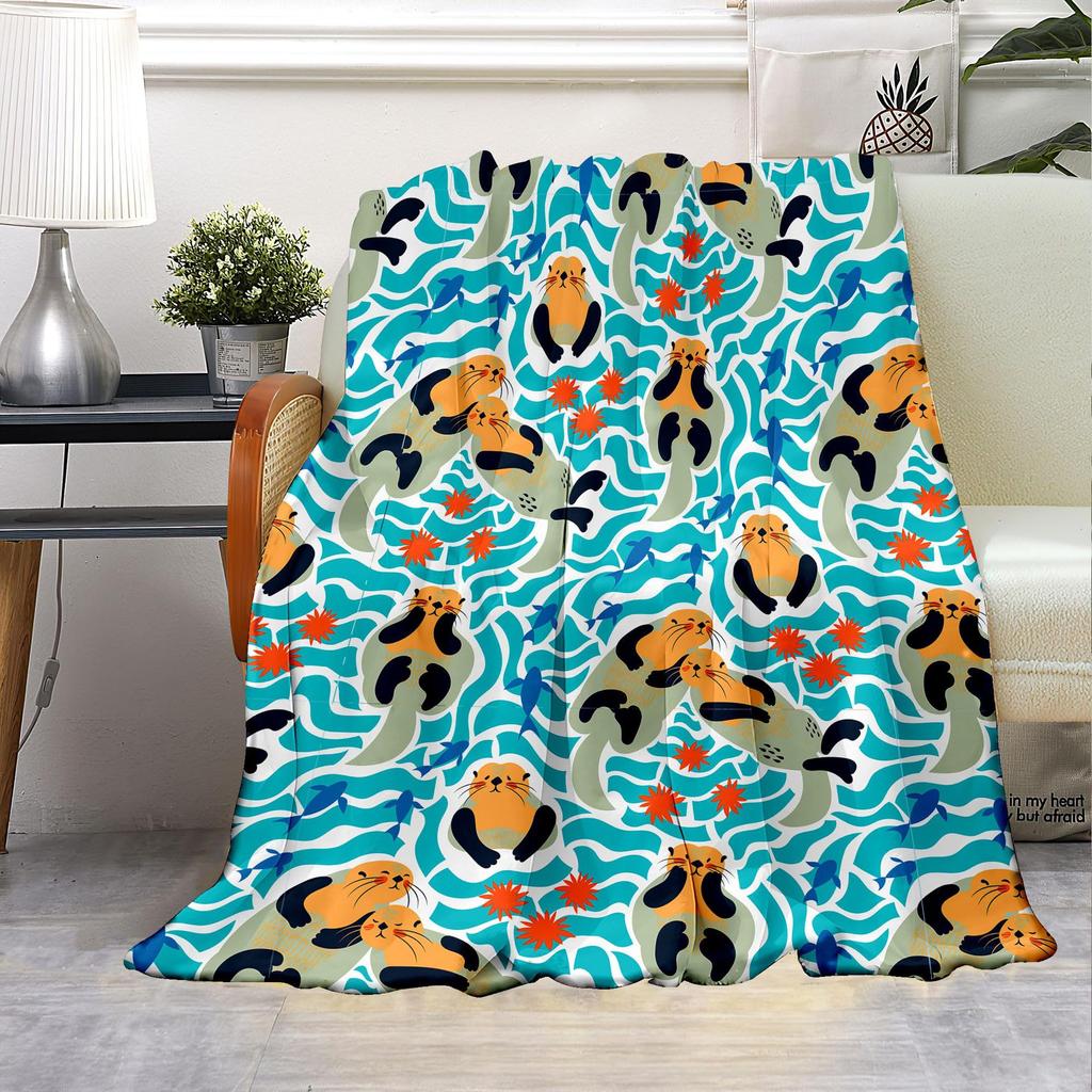 Cartoon Sea Lazy Flannel Blanket Sofa Bedroom Cute Decorative Blanket Portable Lunch Break Blanket