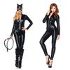 Bodysuit Sexy Cosplay Costume Halloween Black Pvc Leather Suit Zipper Catsuit