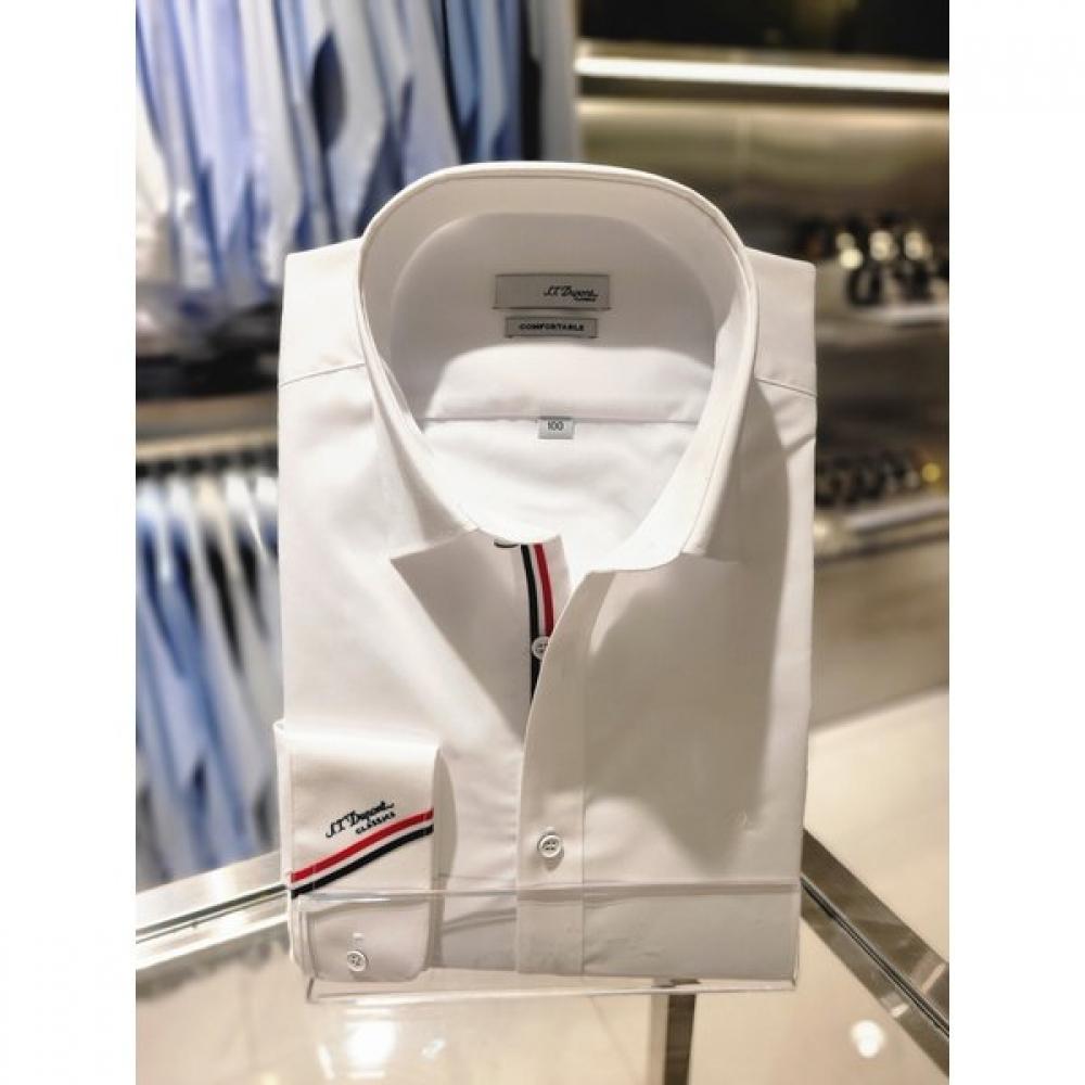 S.t. Dupont Signature Long Sleeve Slim Fit Stretch Spandex Tricolor Point White 95
