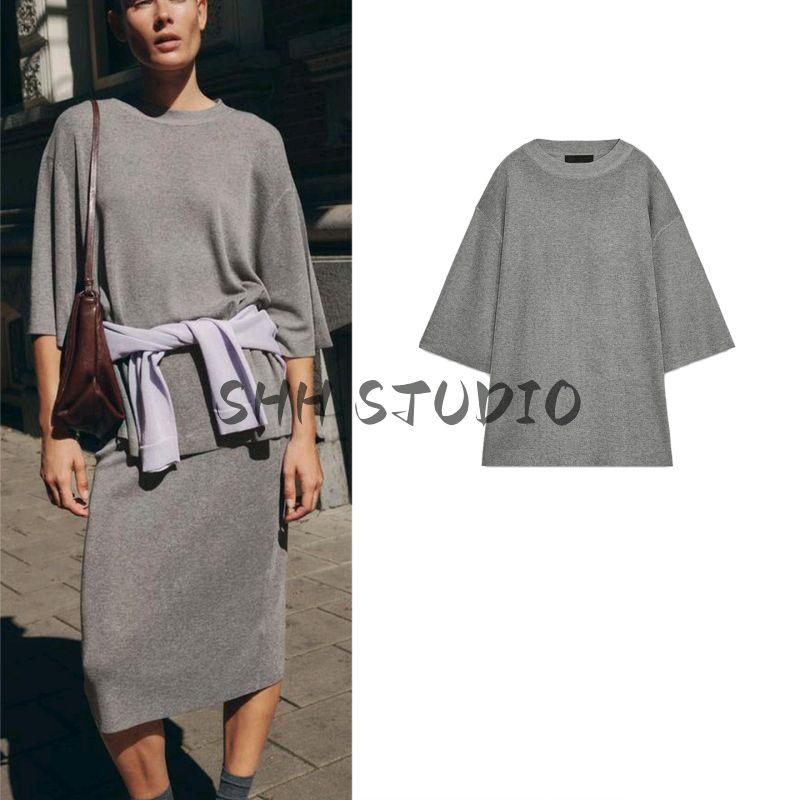 Autumn New Women's Clothing Idle Style round Neck Pure Color Loose Plain Short Sleeve Knitting Tops 2142189