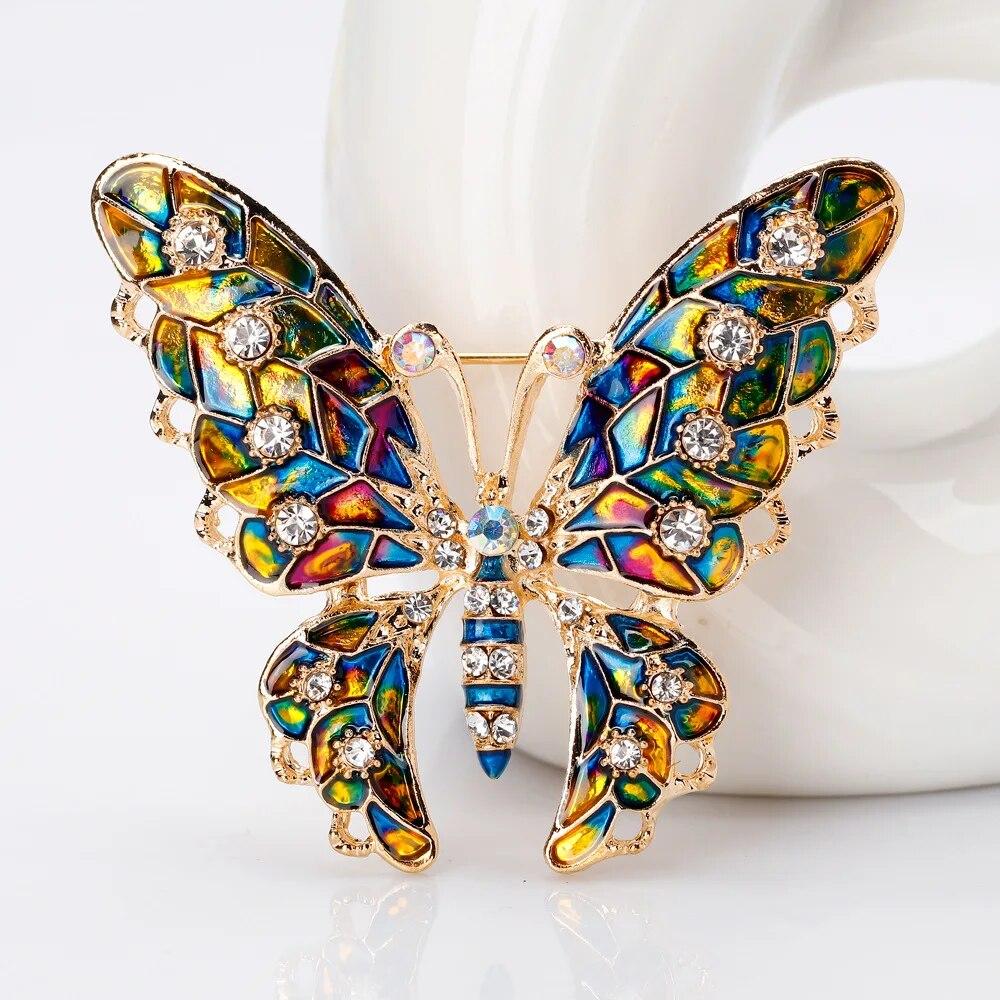 Trendy Multicolour Alloy Butterfly Brooches For Women Metal Crystal Insect Brooch Party Birthday Winter Zircon
