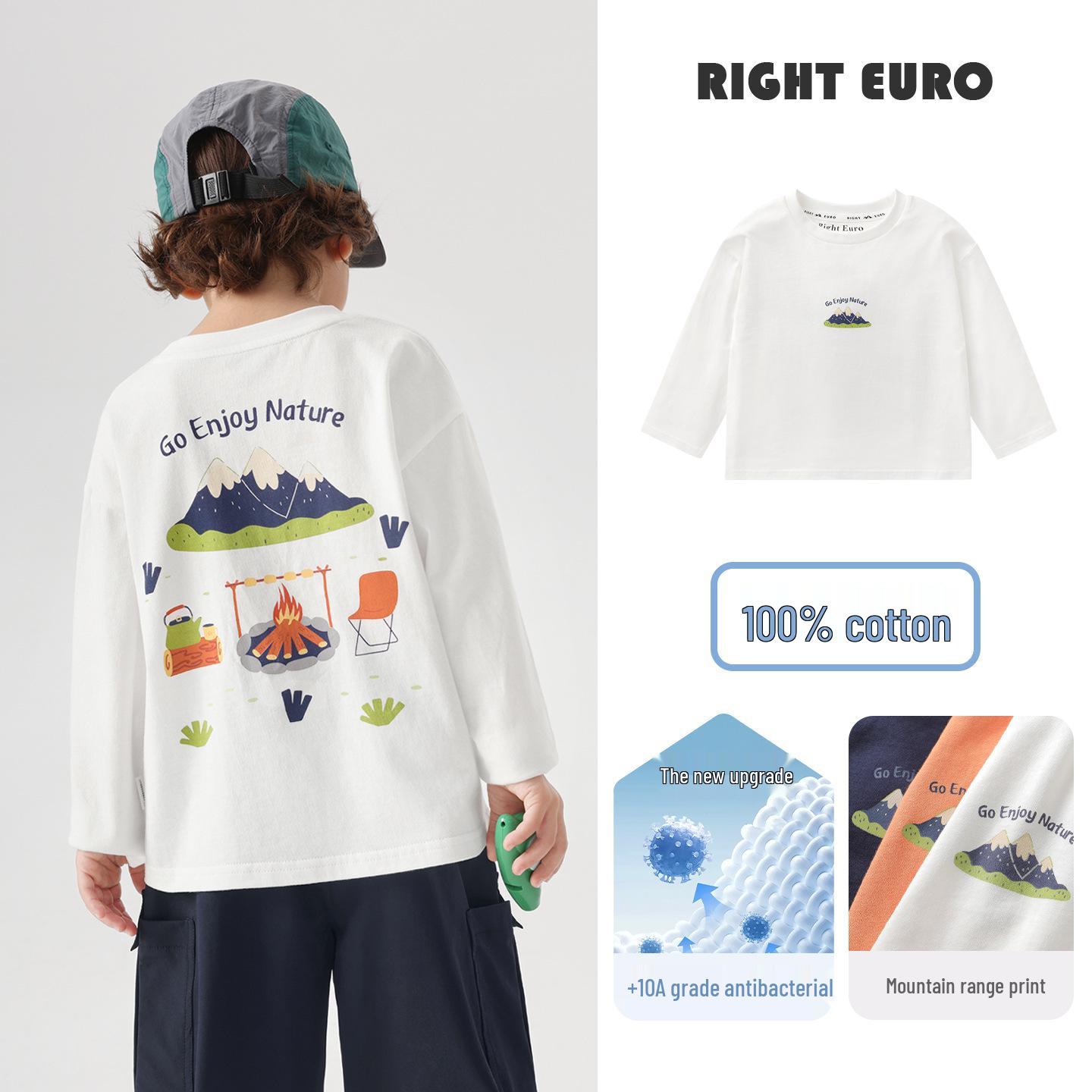 

European Boys Pure Cotton Long-Sleeve T-Shirt - Spring 2026 Toddler Kids Base Layer for Spring/Autumn 140cm