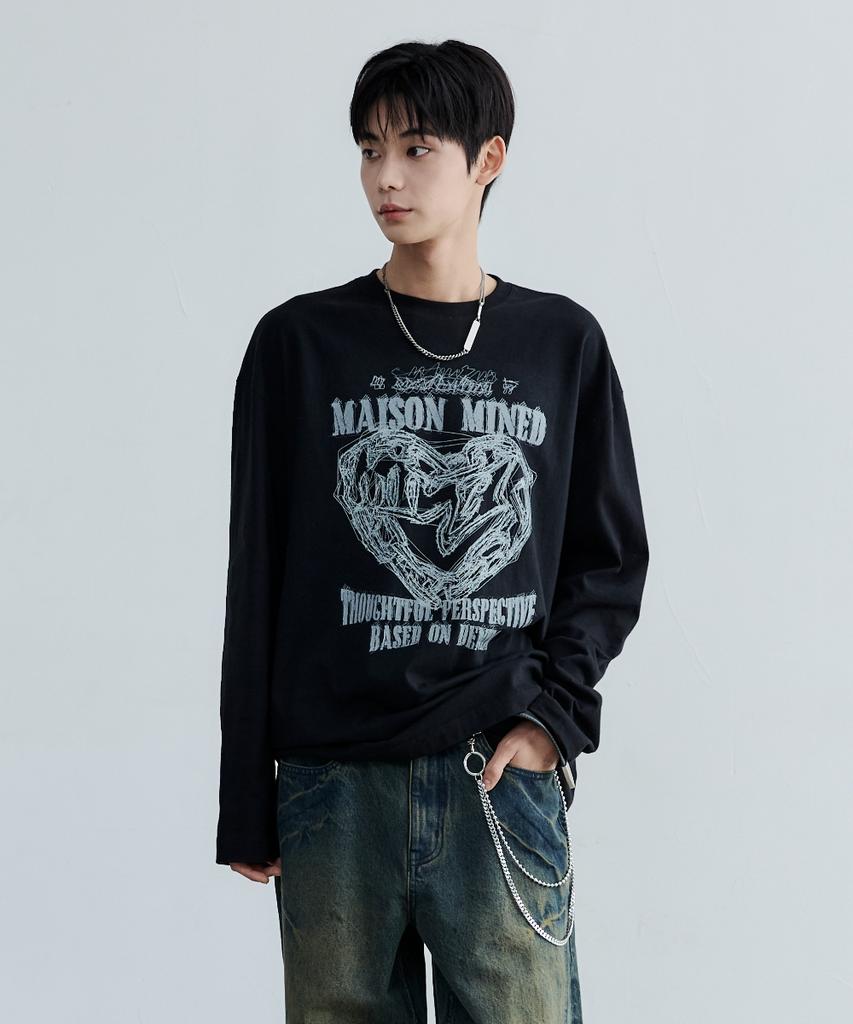 MAISON MINED Doodle Heart Long Sleeve Black