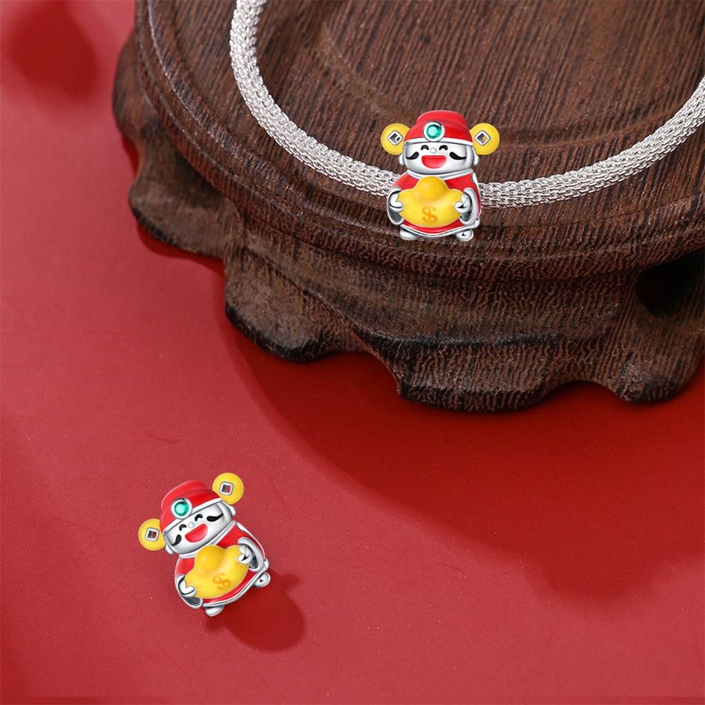 Charm Copper Little God Of Wealth Pendants Bead Fits Charm Plata Genuine Bracelets Bead Women Jewelry Crafting