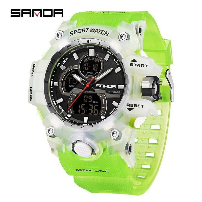 SANDA Multifunctional Military Watch for Men Dual Display Digital Waterproof Luminous Mens Wristwatches Quartz Clock Sport Watches
