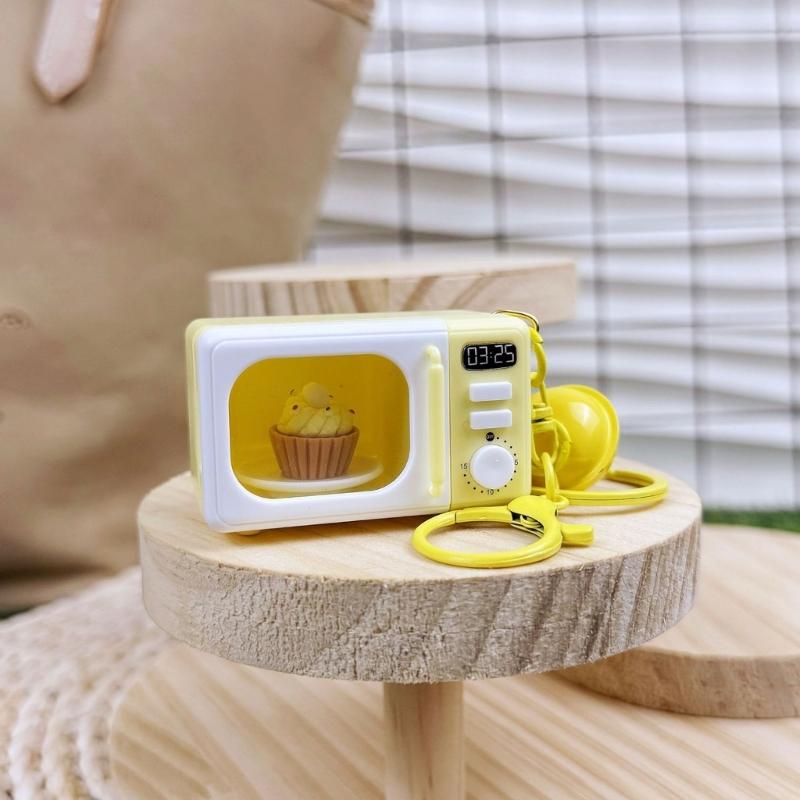 Realistic Pretend Microwave Keyring Fit for Phones Educational Role Play Toy With Rotating Knob And Light Sound Effects