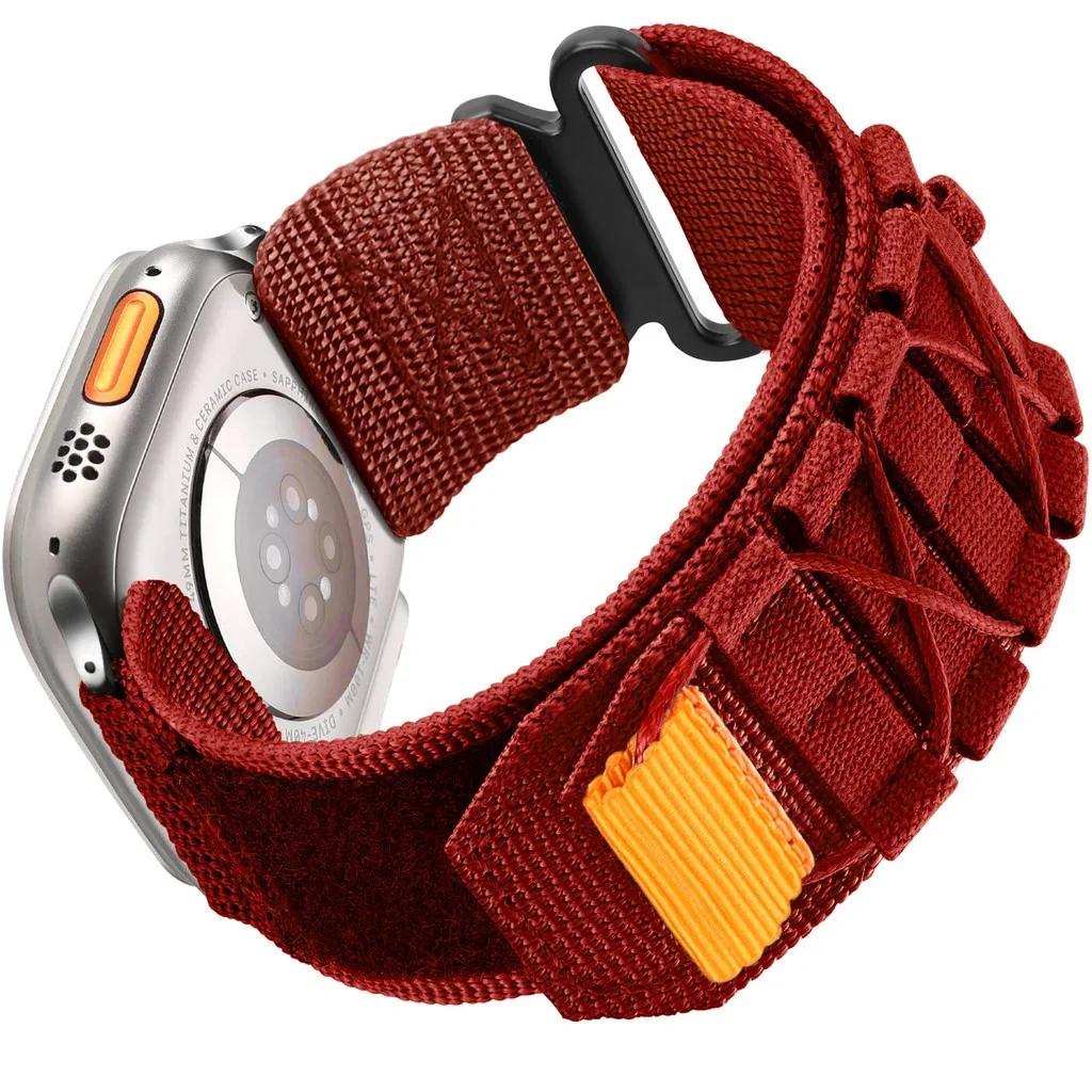 

Нейлоновый ремешок для Apple Watch 11/10 46мм 42мм Ultra 3 2 49мм Дышащий сменный ремешок для IWatch 9 8 7 6 5 4 3SE 45 41 44 S10-11 42mm красный