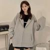 Chic Black Fleece-Lined Hooded Sweatshirt for Women - Loose Fit, Korean Style Jacket for Spring and Autumn