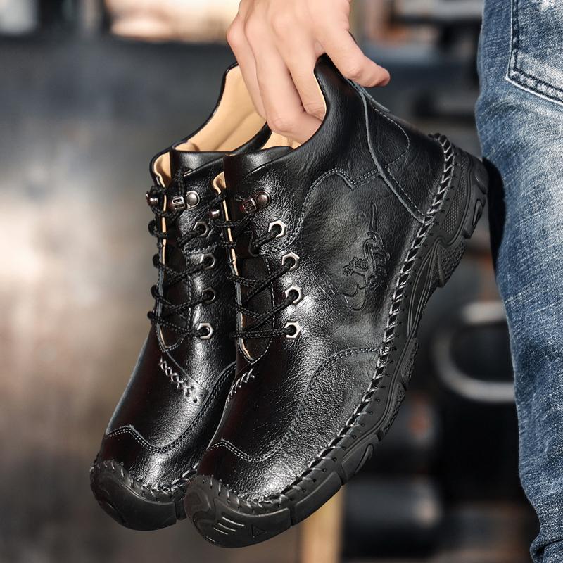 Мужская повседневная обувь в стиле ретро большой размер повседневные ботинки ручной работы из натуральной кожи ботильоны 38 чёрный 3455₽