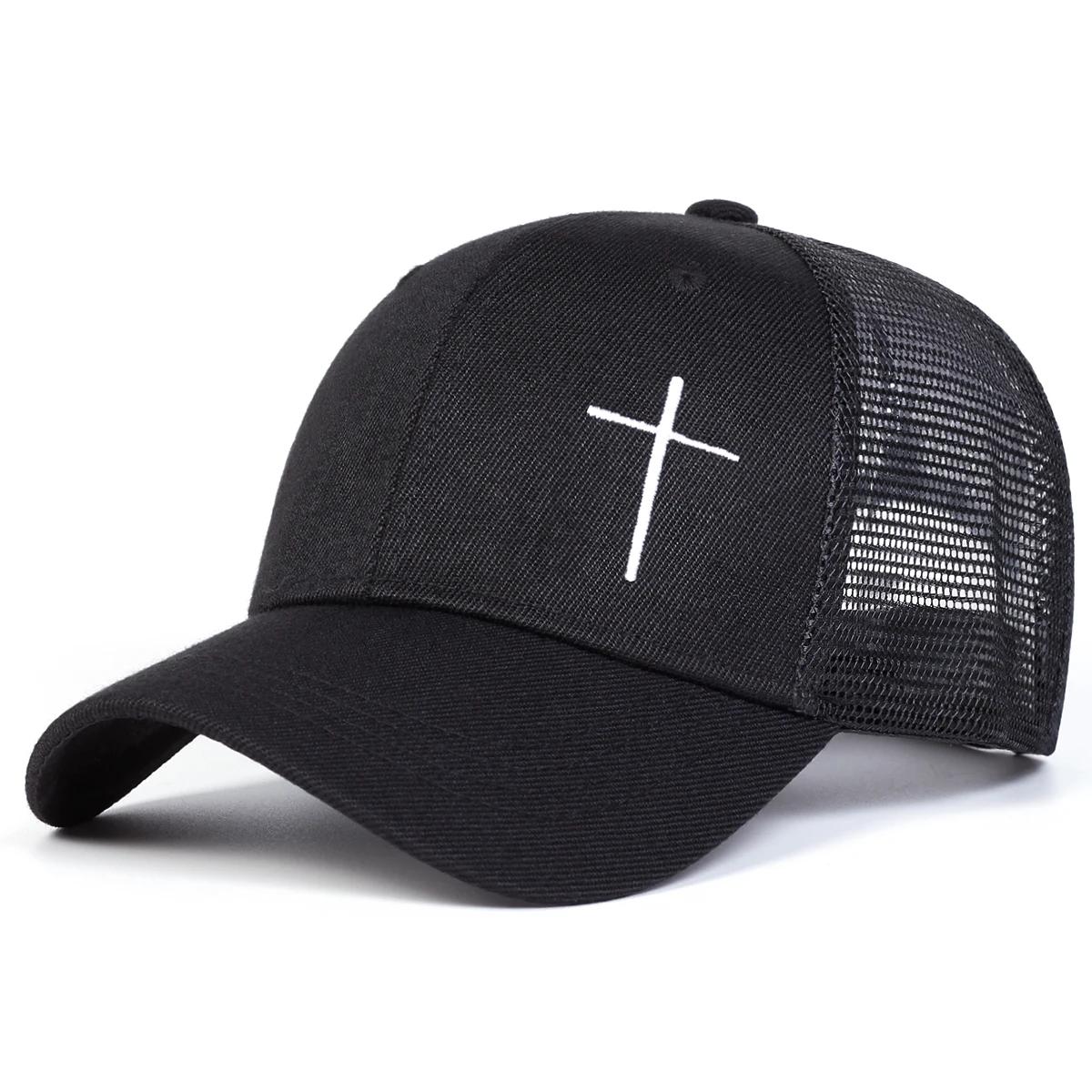 

Unisex Cross Embroidery Baseball Net Caps Spring Summer Outdoor Sunscreen Hat Adjustable Casual Trucker Hats