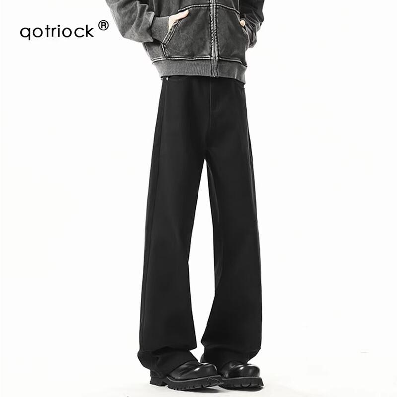 QOTRIOCK Unisex Retro Washed Loose Fit Jeans