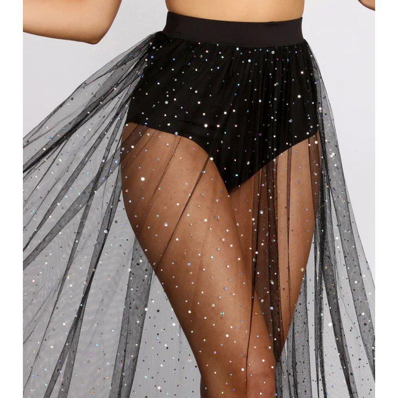 

Solid Color Sequin Wrapped Hip Skirt Solid Sequined High Waist Sheath Skirt for Women Black S