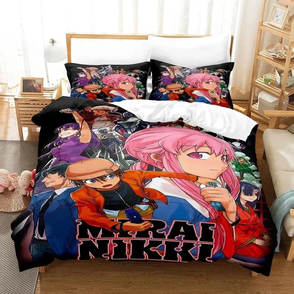 New 3D Printed Anime Bed Sheet Future Diaries Mirai Nikki Bedding Set Single Twin Full Queen King Size Bed Set Adult Kid Bedroom