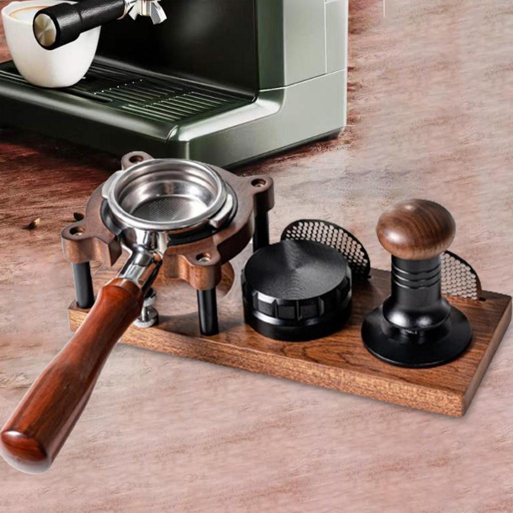 Espresso Tamping Station Countertop Coffee Tamper Stand and Portafilter Holder Espresso Tamp Tool Wooden Coffee Tamper Holder