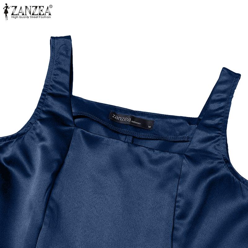 ZANZEA Damen Sommerkleid mit quadratischem Ausschnitt, ärmellos, A-Linie, langes Partykleid