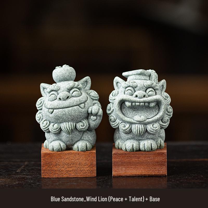 Small Fengshiye Chinese Stone Lion Pair: Desktop Mascot and Creative Tea Pet Ornament for Bonsai and Fish Tank Décor