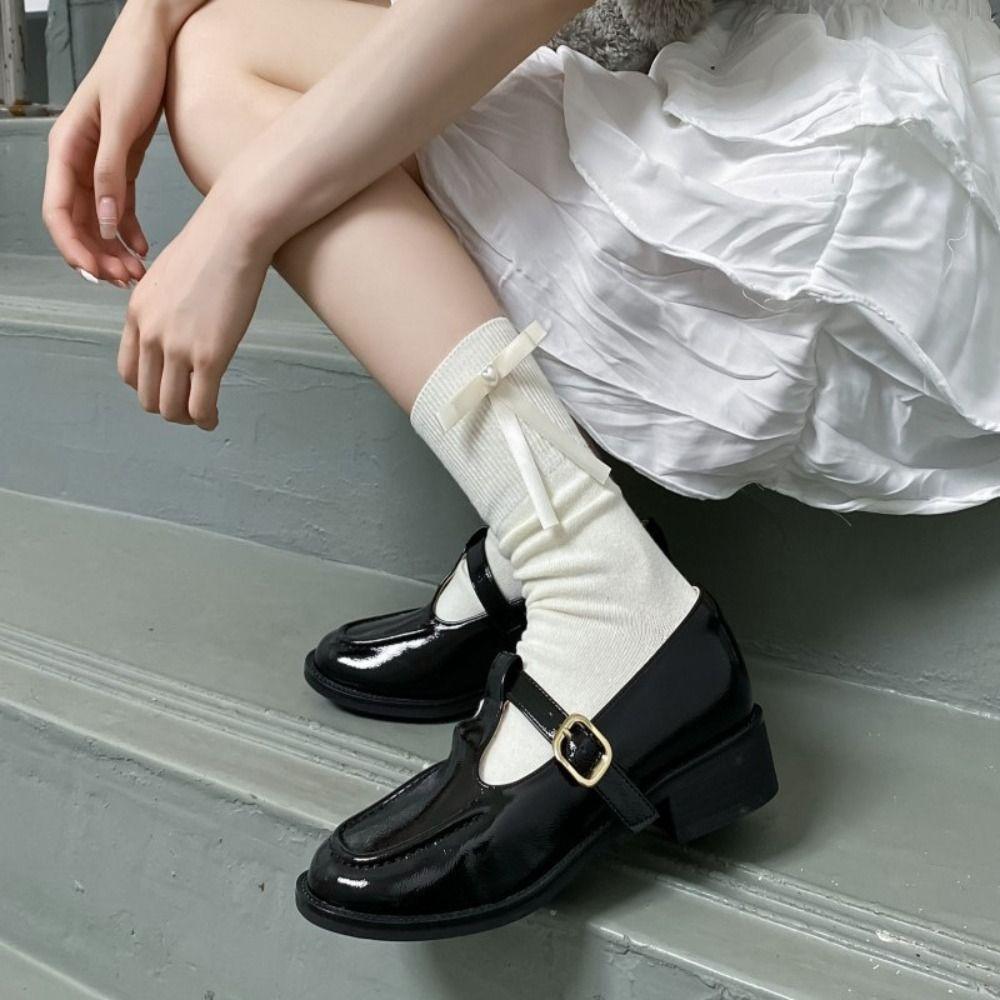 Hosiery Bow Socks Pearl Ribbon Socks Kawaii Girls Uniform Socks  Lolita