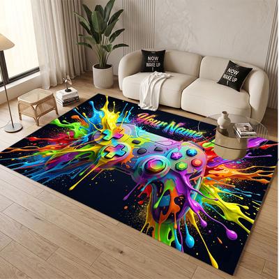 Game Controller Theme Soft Crystal Velvet Rug Custom Name & Text Print Non Slip Floor Rug for Bedroom Living Room