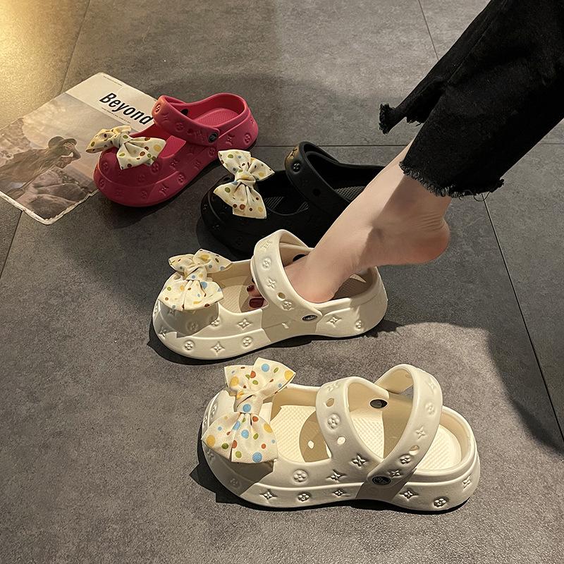 Cute bow hole shoes women's new summer platform leisure beach bag head cool slippers