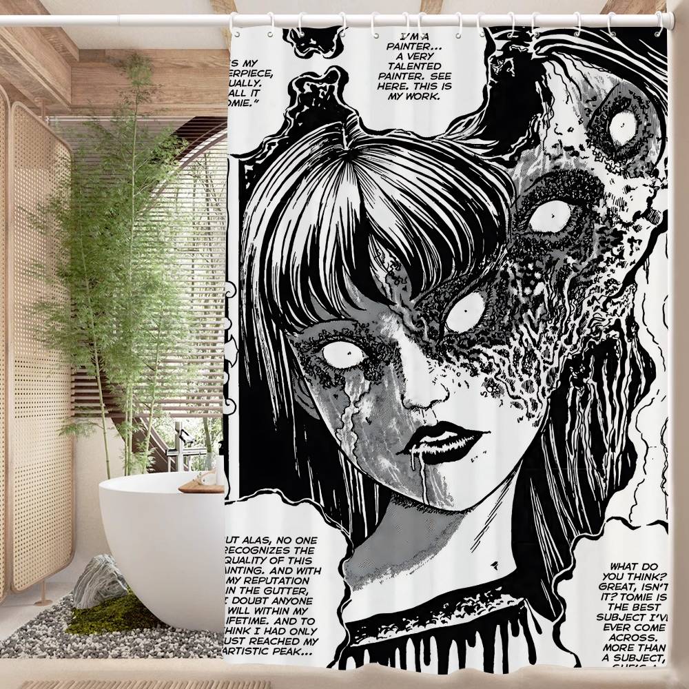 J-Junji Ito T-Tomie 1PC Printed Shower Curtain Waterproof Washable With 12 Hooks Bathroom Shower Home Use