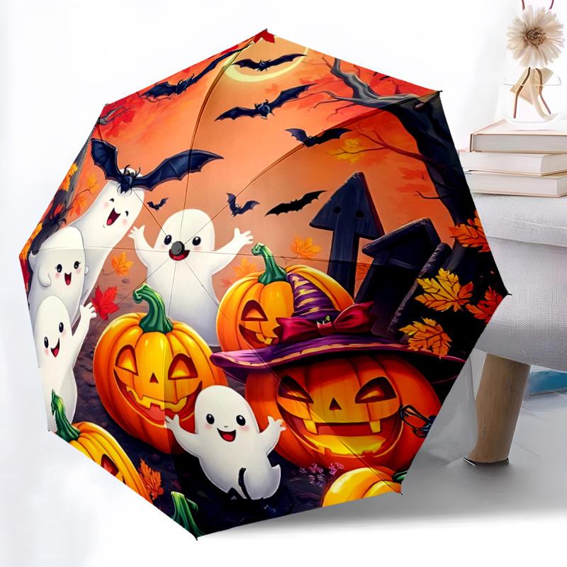 

1pc Halloween Ghosts Automatic Umbrella - Automatic Opening And Closing, Sturdy Iron Frame, Portable Folding Design yy251018177