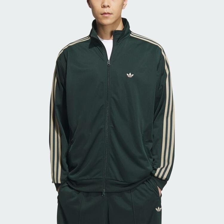 Adidas Originals Striped Print Zip-Up Stand Collar Jacket Unisex Outerwear Green IN1001