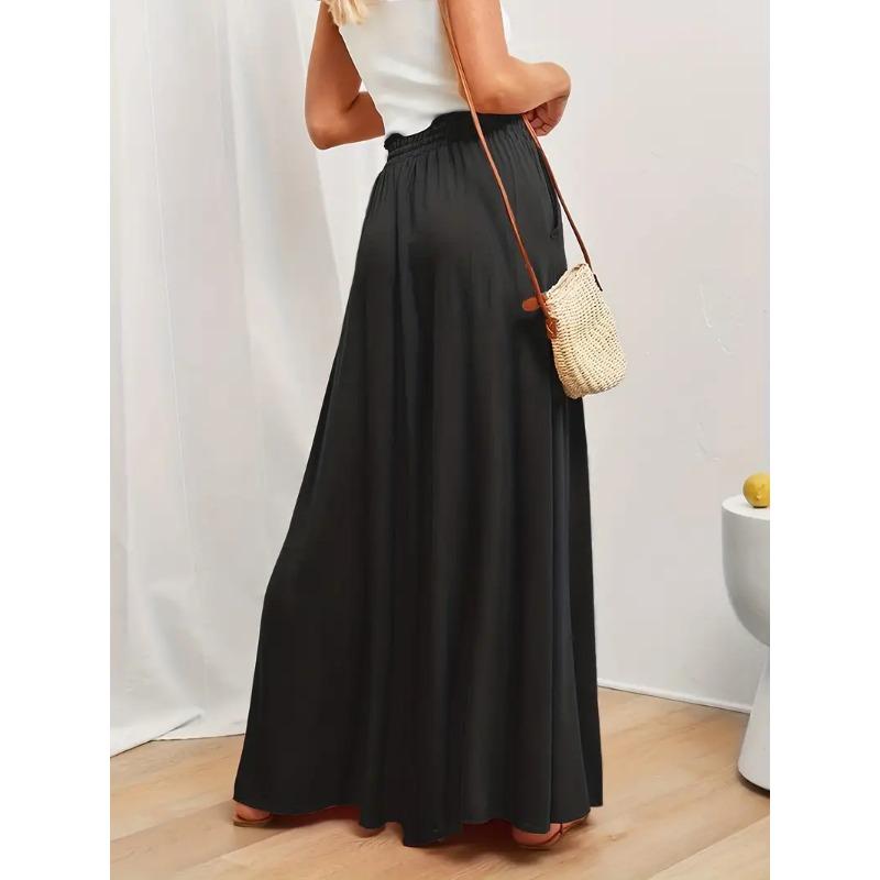 Wide Leg Drawstring Pants, Casual Loose Slant Pockets Pants For Spring & Summer, Women's Clothing