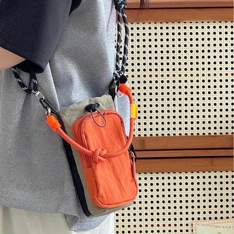 Sports Nylon Drawstring Crossbody Bag Lightweight Casual Korean Style Coin Pouch Phone Pack for Travel Shoulder Bag