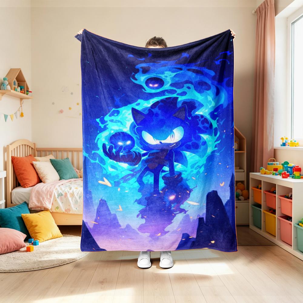 Blanket Cute Cartoon Sonic Anime Theme Throw Blanket Flannel Blanket for Living Room Bedroom Car Camping Full Size Comfortable