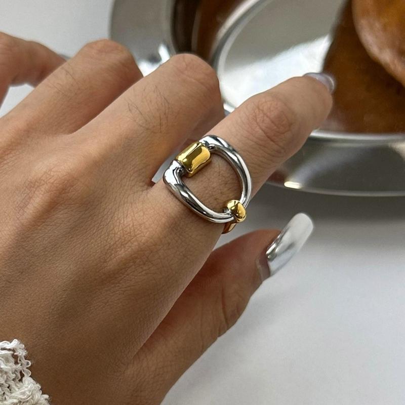 Irregular Geometric Opening Ring Gold and Silver Tone Letter D Ring for Stylish Women Waterproof Finger Jewelry