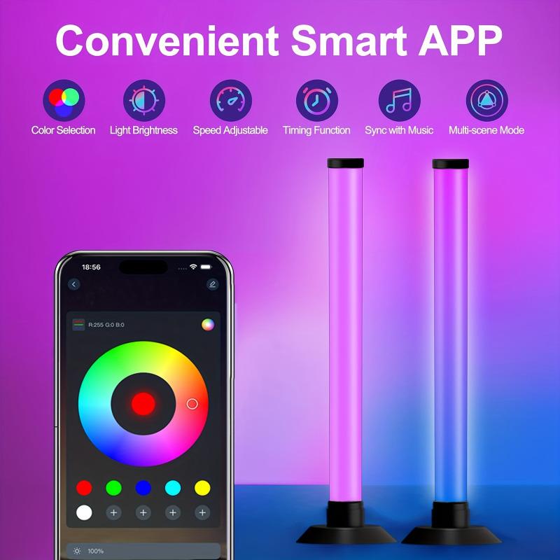 RGB LED Ambient Light, Dual Stick Music Sync Lamp with App & Remote Control, USB Powered Decor for Bedroom, Gaming Desk, Live Streaming