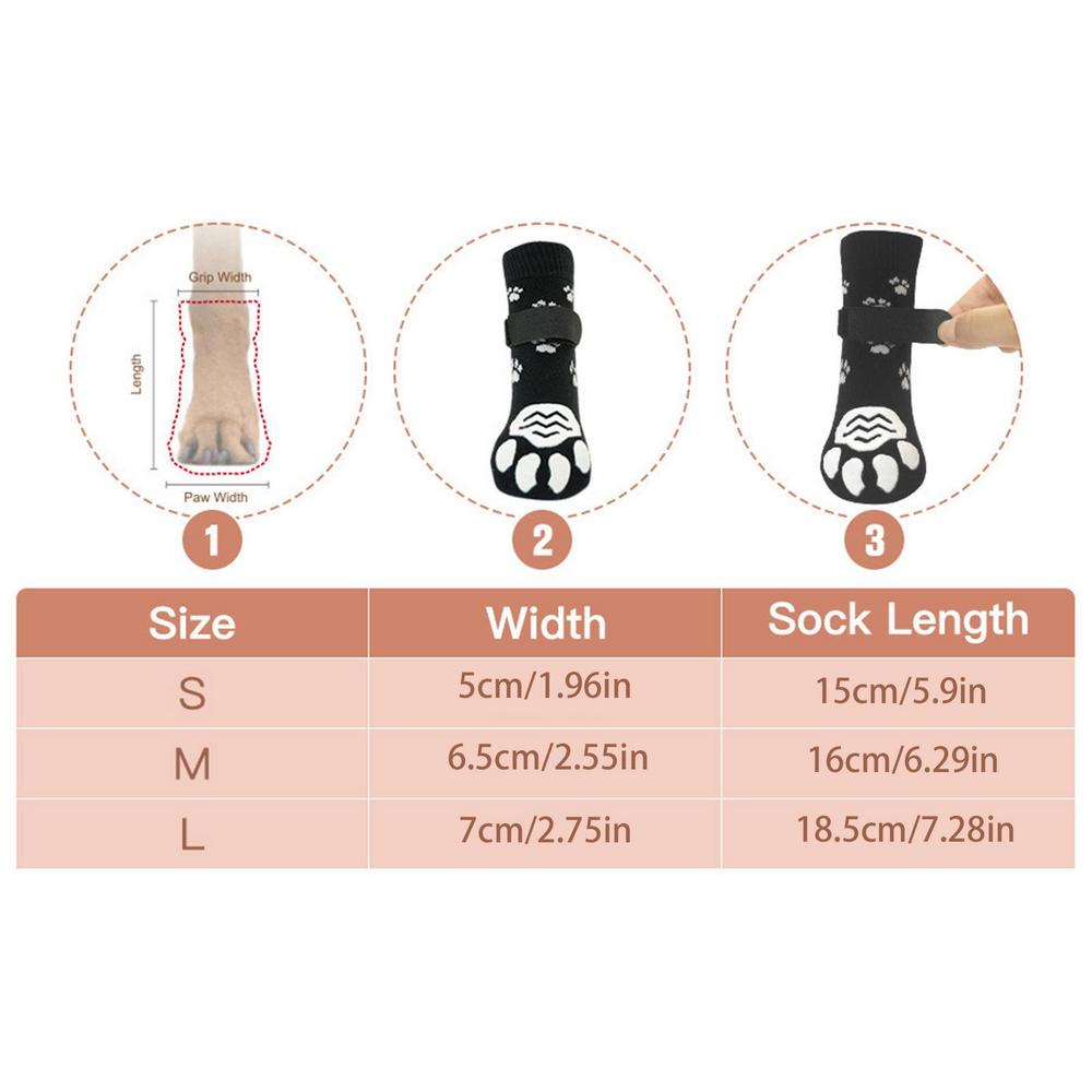 

4 ШТ Двосторонні протиковзкі собачі шкарпетки з регульованими ремінцями для захисту лап домашніх тварин для цуценят маленьких середніх великих собак, що одягаються вдома S чорний