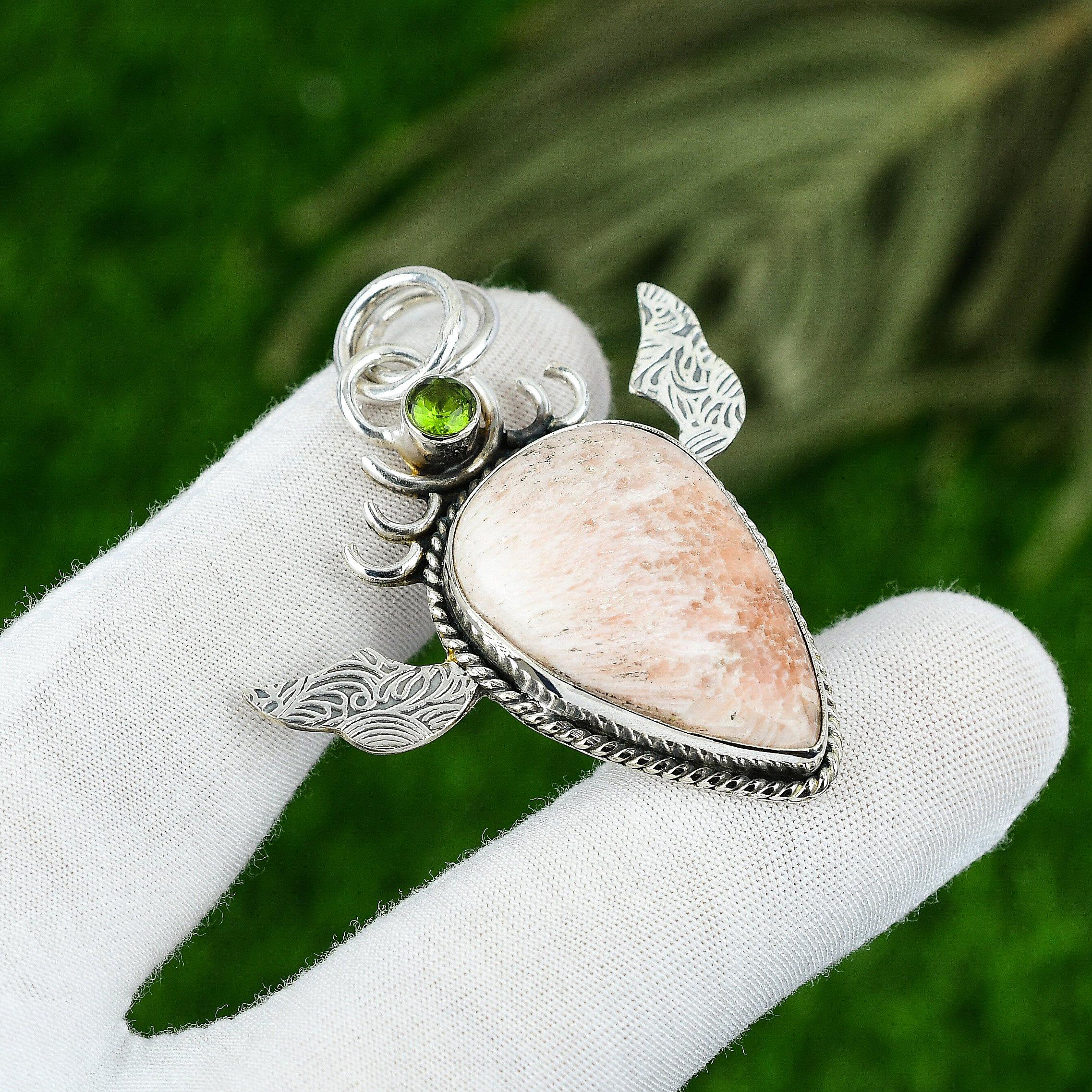 

Friendship Day Sale Sterling Silver Natural Scolecite Peridot Artisan Pendant