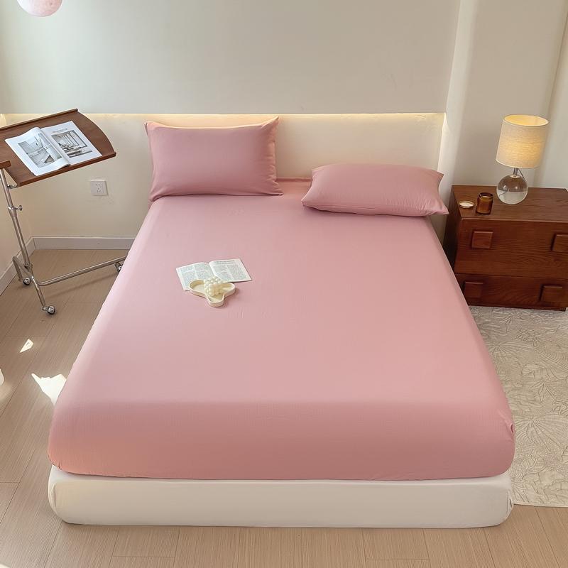

Washed Cotton Bed Sheet Fitted Sheet featuring Pillowcase Elastic Bands Non Slip Adjustable Mattress Cover designed for Double King Queen Bed US-Twin