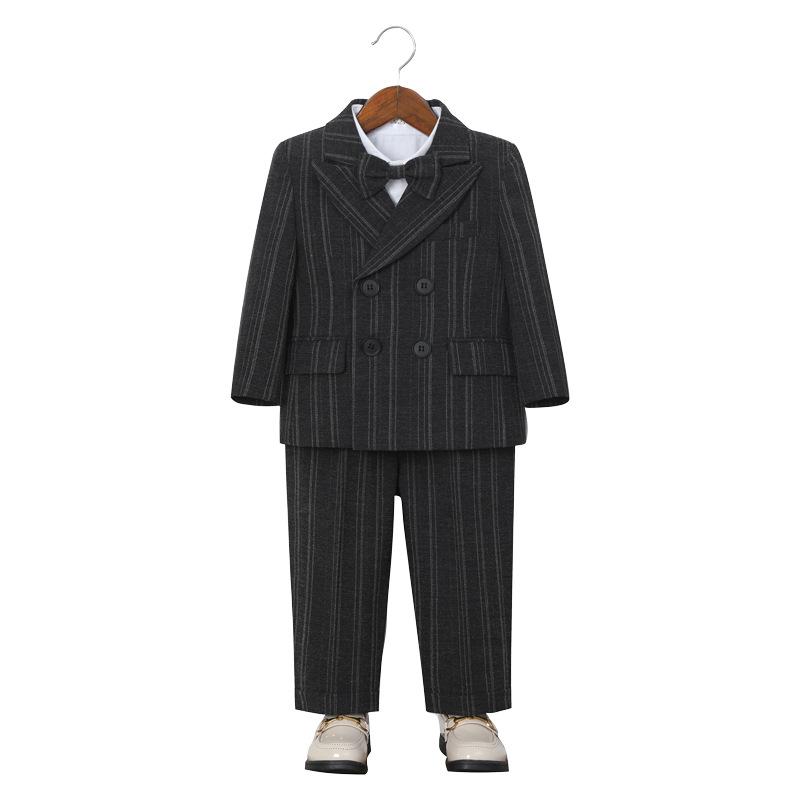 Boys' Suit British Gentleman Striped Suit Flower Boy Baby Birthday Dress Children's Host Piano Performance Outfit