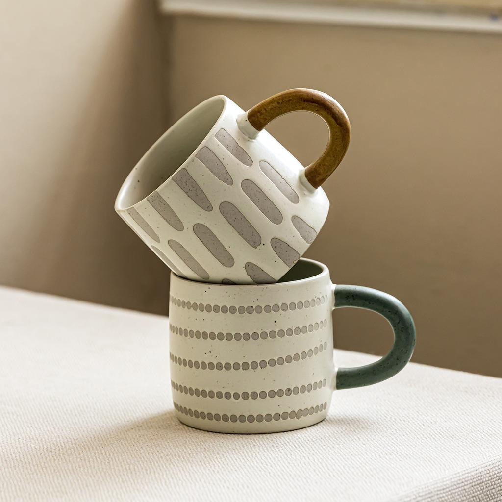 Creative Mug Contrasting Color Pattern Cup Simple Style Household Coffee Cup Breakfast Cup Restaurant Water Cup Tea Cup