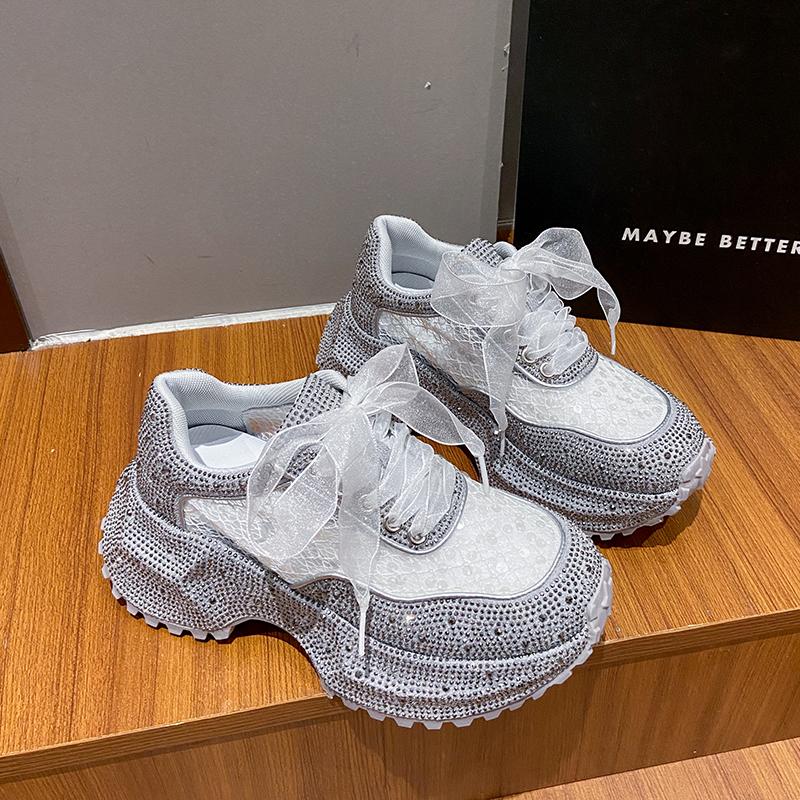 Fashion Women Shiny Rhinestones Shoes Summer Breathable Mesh Casual Sneakers Women Sport Shoes Platform Luxury Shoes zapatos mujer