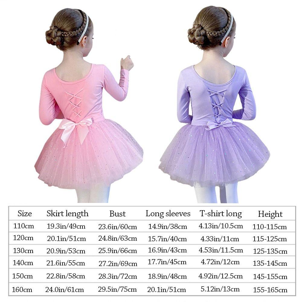 Fashion Long Sleeve Ballet Dress Cotton Sequins Ballet Tutu Skirt Party Dress Bowknot Performance Clothes Dance