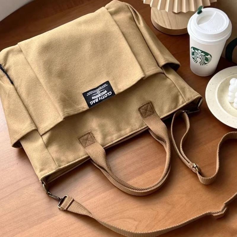 Urban Minimalist Female Student Large Capacity Commuting Horiztal Canvas Single Shoulder Diagal Cross Portable Tote Bag