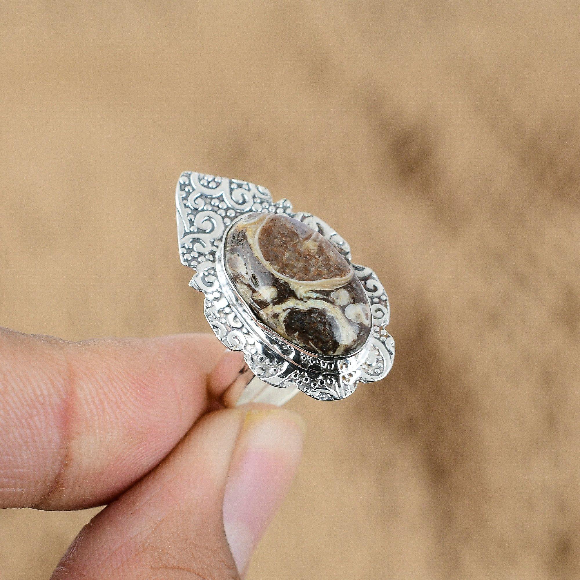 

Natural Turritella Agate 925 Silver Multi Stone Adjustable Ring For Women Yes